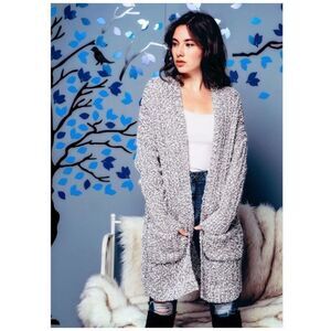 𝅺LONG Open Cardigan In Heather Gray